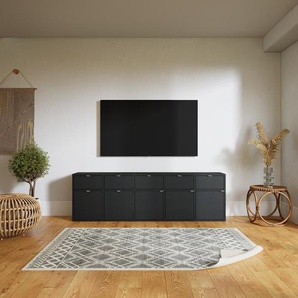 Lowboard Schwarz - TV-Board: Schubladen in Schwarz & Türen in Schwarz - Hochwertige Materialien - 195 x 60 x 34 cm, Komplett anpassbar