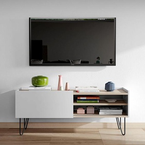 Lowboard TEMAHOME Nina, weiß (eichefarben, weiß), B:140cm H:59cm T:42cm, MDF, Spanplatte, Sideboards, Kommode mit schönem Metallgestell