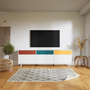 Sideboard Weiß - Sideboard: Schubladen in Terrakotta & Türen in Weiß - Hochwertige Materialien - 226 x 72 x 34 cm, konfigurierbar