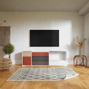 Sideboard Weiß - Sideboard: Schubladen in Eiche & Türen in Terrakotta - Hochwertige Materialien - 190 x 62 x 34 cm, konfigurierbar