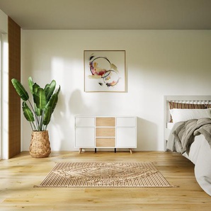 Kommode Weiß - Lowboard: Schubladen in Eiche & Türen in Weiß - Hochwertige Materialien - 118 x 72 x 34 cm, konfigurierbar