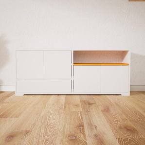 Lowboard Weiß - TV-Board: Schubladen in Weiß & Türen in Weiß - Hochwertige Materialien - 151 x 62 x 34 cm, Komplett anpassbar