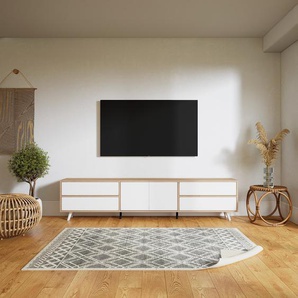 Lowboard Weiß - TV-Board: Schubladen in Weiß & Türen in Weiß - Hochwertige Materialien - 226 x 52 x 34 cm, Komplett anpassbar