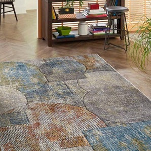 LUXOR living Teppich Toronto, rechteckig, Höhe: 12 mm, Kurzflor, modernes Patchwork-Design, Hoch-Tief Struktur, Wohnzimmer