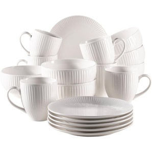 MÄSER Frühstücks-Geschirrset Service, Dalia (Teller, Schale, Kaffeebecher) (18-tlg), 6 Personen, Porzellan, Vintage Look, 18 Teile, für 6 Personen