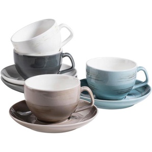 Mäser Kaffeeservice, Blau, Grau, Weiß, Beige, Keramik, 8-teilig, 200 ml,200 ml, 40x30x20 cm, handbemalt, Essen & Trinken, Geschirr, Geschirr-Sets, Kaffeeservice