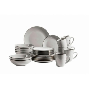 Mäser Kombiservice Metallic Rim, Grau, Keramik, 24-teilig, 400 ml, 43x32.5x32 cm, handbemalt, Essen & Trinken, Geschirr, Geschirr-Sets, Kombiservice