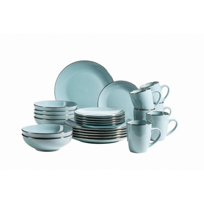 Mäser Kombiservice Metallic Rim, Blau, Keramik, 24-teilig, 400 ml, 43x32.5x32 cm, handbemalt, Essen & Trinken, Geschirr, Geschirr-Sets, Kombiservice