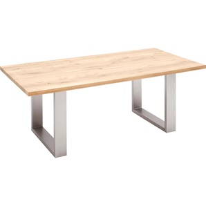 Esstisch MCA FURNITURE Greta Tische Gr. B/T: 200cm x 90cm, Gerade Kante, braun (balkeneiche + edelstahl gebürstet) Esstisch Holz-Esstische Rechteckiger Massivholz mit Baumkante oder grader Kante