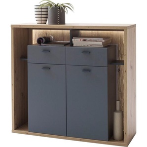 MCA furniture Highboard Lizzano, Wohnzimmerschrank mit 3-D Rückwand, wahlweise mit Beleuchtung