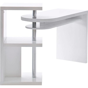 Schreibtisch MCA FURNITURE Mattis Tische Gr. B/H/T: 145 cm x 94 cm x 50 cm, weiß (weiß hochglanz, metall, hochglanz) Schreibtische mit Regalelment Tischplatte schwenkbar