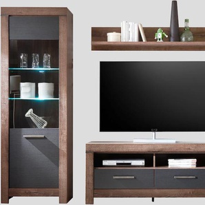 Mediawand HBZ Balin mit LED-Beleuchtung, Stellmaß 325x197x45 cm Sideboards Gr. B/H/T: 325cm x 197cm x 45cm, 2 St., eiche canyon/schwarz TV Lowboard für 55 Zoll geeignet