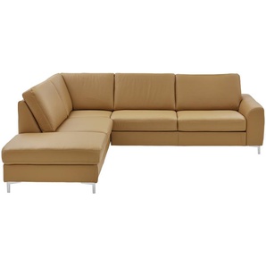 meinSofa Ecksofa mit Sitz und Rückenlehne aus Echtleder Lea ¦ gelb ¦ Maße (cm): B: 271 H: 90 T: 235