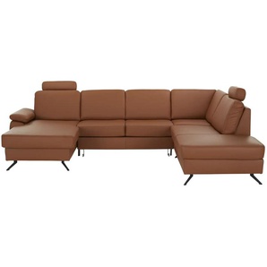 meinSofa Wohnlandschaft mit Sitz- und Rückenbezug aus Leder Kathi ¦ braun ¦ Maße (cm): B: 309 H: 86 T: 235