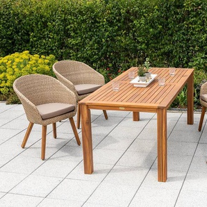 MERXX Garten-Essgruppe Arrone, (5-tlg), 4 Sessel mit Kissen, Tisch