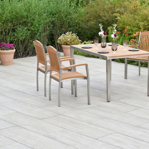 MERXX Garten-Essgruppe »Keros«, (Set, 5-tlg., Geöltes Akazienholz, Edelstahlgestell), Tisch: LxB: 150x90 cm