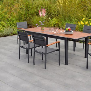 MERXX Garten-Essgruppe »Paxos«, (Set, 7-tlg., Gepadded, pulverbeschichtetes Aluminiumgestell), Ausziehtisch: LxB: 180-240 x 100 cm