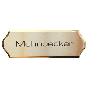 Messingschild seitlich Rund lackiert 150x50mm mit Beschriftung