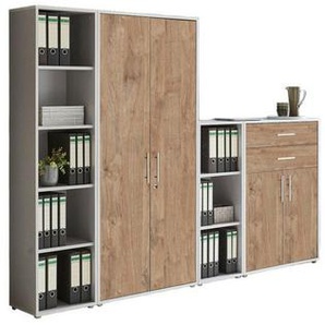 Mid.you Aktenschrank Office Edition - SW Set 22, Grau, Eiche, Holzwerkstoff, 11 Fächer, 2 Schubladen, 257x185.6x33 cm, Made in Germany, Arbeitszimmer, Aktenschränke