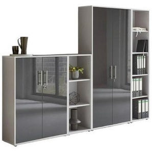 Mid.you Aktenschrank Office Edition - SW Set 4, Grau, Anthrazit Hochglanz, Holzwerkstoff, 12 Fächer, 257x186x33 cm, Made in Germany, erweiterbar, abschließbar, Arbeitszimmer, Aktenschränke