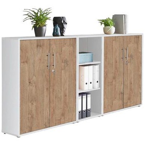 Mid.you Aktenschrank Office Edition - SW Set 8, Weiß, Eiche, Holzwerkstoff, 6 Fächer, 213x113x33 cm, erweiterbar, abschließbar, Arbeitszimmer, Aktenschränke