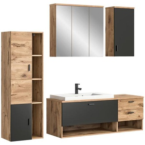 Mid.you Badezimmer Grado, Metall, 5-teilig, 12 Fächer, 2,0 Schubladen, 203x192x48 cm, FSC Mix, hängend, Badezimmer, Badmöbelsets & -serien, Badmöbel-Sets