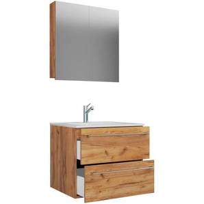 Mid.you Badezimmer VCM Badinos, Honigeiche, Metall, 3-teilig, 2,2 Schubladen, 60 cm, hängend, Badezimmer, Badmöbelsets & -serien