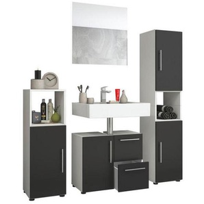 Mid.you Badezimmer VCM Flandu, Schwarz, Holzwerkstoff, 2 Schubladen, 120 cm, stehend, Badezimmer, Badmöbelsets & -serien, Badmöbel-Sets