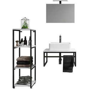 Mid.you Badezimmer, Schwarz, Weiß, Metall, Glas, Keramik, Holzwerkstoff, 4-teilig, 4 Fächer, 95 cm, hängend, stehend, Badezimmer, Badmöbelsets & -serien, Badmöbel-Sets