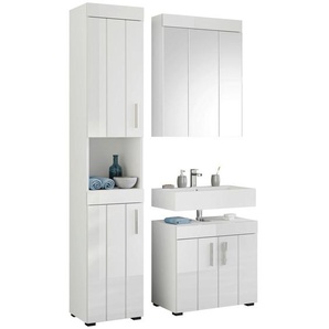 Mid.you Badezimmer Snow, Weiß, Weiß Hochglanz, Kunststoff, 3-teilig, 11 Fächer, 96 cm, FSC Mix, Badezimmer, Badmöbelsets & -serien, Badmöbel-Sets