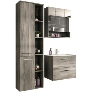 Mid.you Badezimmer York, Kunststoff, 3-teilig, 13 Fächer, 2,2 Schubladen, 125x174x43 cm, FSC Mix, hängend, Badezimmer, Badmöbelsets & -serien, Badmöbel-Sets