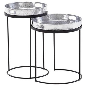 Mid.you Beistelltischset, Silber, Metall, 2-teilig, rund, rund, 32.5x53x32.5 cm, abnehmbares Tablett, Wohnzimmer, Wohnzimmertische, Satztische