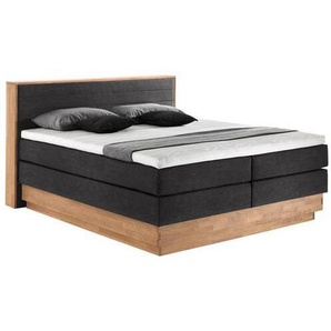 Mid.you Boxspringbett, Eiche, Dunkelgrau, Textil, Eiche, massiv, H3, 7-Zonen, Höhe ca. 20 cm, 160x200 cm, Fsc, Bettkasten, Matratze, gepolstertes Kopfteil, Topper durchgehend, Wendematratze mit unterschiedlichen Härtegraden, in verschiedenen Größen