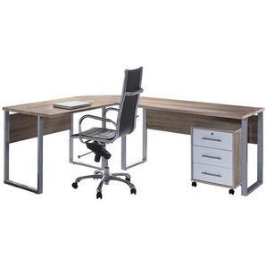 Mid.you Büro Office Edition - Büro Set 0, Weiß, Sonoma Eiche, Metall, Holzwerkstoff, 3 Schubladen, Made in Germany, erweiterbar, in verschiedenen Holz-Dekoren erhältlich, Schreibtisch seitenverkehrt montierbar, abschließbar, Arbeitszimmer, Büromöbelsets &