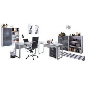 Mid.you Büro Office Edition - Büro Set 1, Grau, Anthrazit Hochglanz, Holzwerkstoff, 6,6 Fächer, 3 Schubladen, Made in Germany, erweiterbar, in verschiedenen Holz-Dekoren erhältlich, Schreibtisch seitenverkehrt montierbar, abschließbar, Arbeitszimmer,