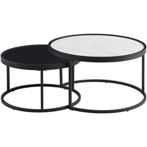 Mid.you Couchtischset, Schwarz, Hellgrau, Metall, Glas, Keramik, 2-teilig, rund, rund, 65x80x80 cm, einfacher Aufbau, Wohnzimmer, Wohnzimmertische, Couchtische