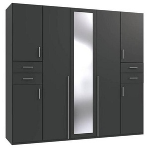 Mid.you Drehtürenschrank, Graphit, Holzwerkstoff, 6 Fächer, 4 Schubladen, 225x208x58 cm, BQ - Bündnis für Qualität, Made in Germany, DIN EN ISO 9001, in verschiedenen Größen erhältlich, Holzdekoren erhältlich, Schlafzimmer, Kleiderschränke,