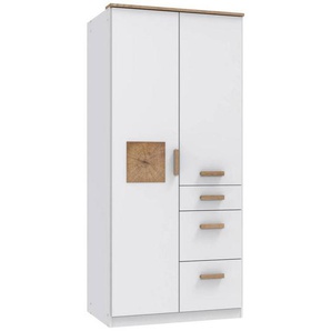 Mid.you Drehtürenschrank, Weiß, Eiche, Holzwerkstoff, 3 Fächer, 3 Schubladen, 91x199x58 cm, BQ - Bündnis für Qualität, Made in Germany, DIN EN ISO 9001, umfangreiches Zubehör erhältlich, in verschiedenen Größen und Holzdekoren erhältlich, Kinder- &