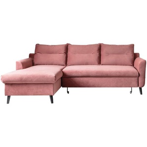 Mid.you Eckschlafsofa Stylish Stan, Altrosa, Textil, Kiefer, massiv, Uni, 4-Sitzer, Füllung: Polyetherschaumkern, 230x150 cm, Made in EU, Schlafen auf Sitzhöhe, Rücken echt, Wohnzimmer, Sofas & Couches, Wohnlandschaften