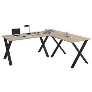 Mid.you Eckschreibtisch, Schwarz, Sonoma Eiche, Holzwerkstoff, rechteckig, X-Form, 80x76x220 cm, Arbeitszimmer, Schreibtische, Eckschreibtische