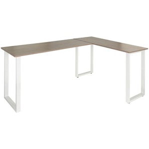 Mid.you Eckschreibtisch, Grau, Weiß, Holzwerkstoff, rechteckig, U-Form, 120x75x165 cm, seitenverkehrt montierbar, Arbeitszimmer, Schreibtische, Eckschreibtische