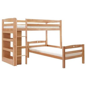 Mid.you Etagenbett Ticaa 873309 Lupo L, Buche, Holz, Buche, massiv, L-Form, 90x200 cm, nur für Rollroste geeignet, Kinder- & Jugendzimmer, Kindermöbel, Kinderbetten, Etagenbetten