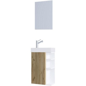 Mid.you Gästebad, Weiß, Honigeiche, Holzwerkstoff, 3-teilig, 2 Fächer, 40 cm, erweiterbar, Badezimmer, Gäste-WC