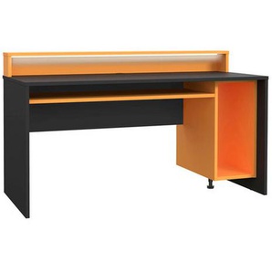 Mid.you Gamingtisch, Orange, Schwarz, Metall, Kunststoff, Holzwerkstoff, rechteckig, Wange, 69x93.8x160 cm, Kabeldurchlass, Stauraum, Regal, Arbeitszimmer, Schreibtische, Computertische