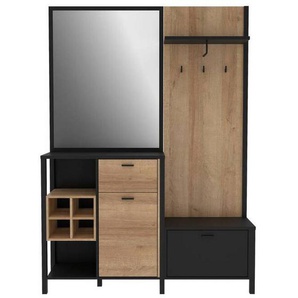 Mid.you Garderobe, Schwarz, Eiche, Holzwerkstoff, 145x200x40 cm, Garderobe, Garderoben-Sets