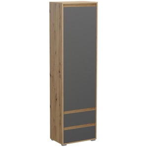 Mid.you Garderobenschrank, Grau, Eiche Artisan, Holzwerkstoff, 3 Fächer, 2 Schubladen, 54x190x35 cm, FSC Mix, griffloses Öffnen, Garderobe, Garderobenschränke, Garderobenschränke