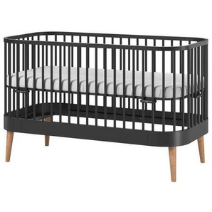 Mid.you Gitterbett Paris, Schwarz, Holz, Holzwerkstoff, Buche, massiv, Sperrholz, 70x140 cm, zum Juniorbett umbaubar, höhenverstellbar, Lattenrost inklusive, Babymöbel, Babybetten, Gitterbetten