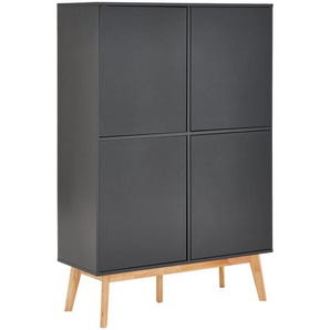 Mid.you Highboard, Grau, Natur, Holzwerkstoff, Kautschukholz, massiv, 4 Fächer, 100x149x40 cm, Wohnzimmer, Kommoden & Sideboards, Highboards