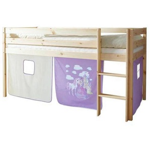 Mid.you Hochbett Ticaa 856371 Malte, Lila, Natur, Beige, Holz, Kiefer, vollmassiv, Höhe ca. 16 cm, 90x200 cm, nur für Rollroste geeignet, Kinder- & Jugendzimmer, Kindermöbel, Kinderbetten, Hochbetten