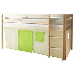 Mid.you Hochbett Ticaa 811011 Malte, Grün, Natur, Beige, Holz, Kiefer, vollmassiv, Höhe ca. 16 cm, 90x200 cm, nur für Rollroste geeignet, Kinder- & Jugendzimmer, Kindermöbel, Kinderbetten, Hochbetten